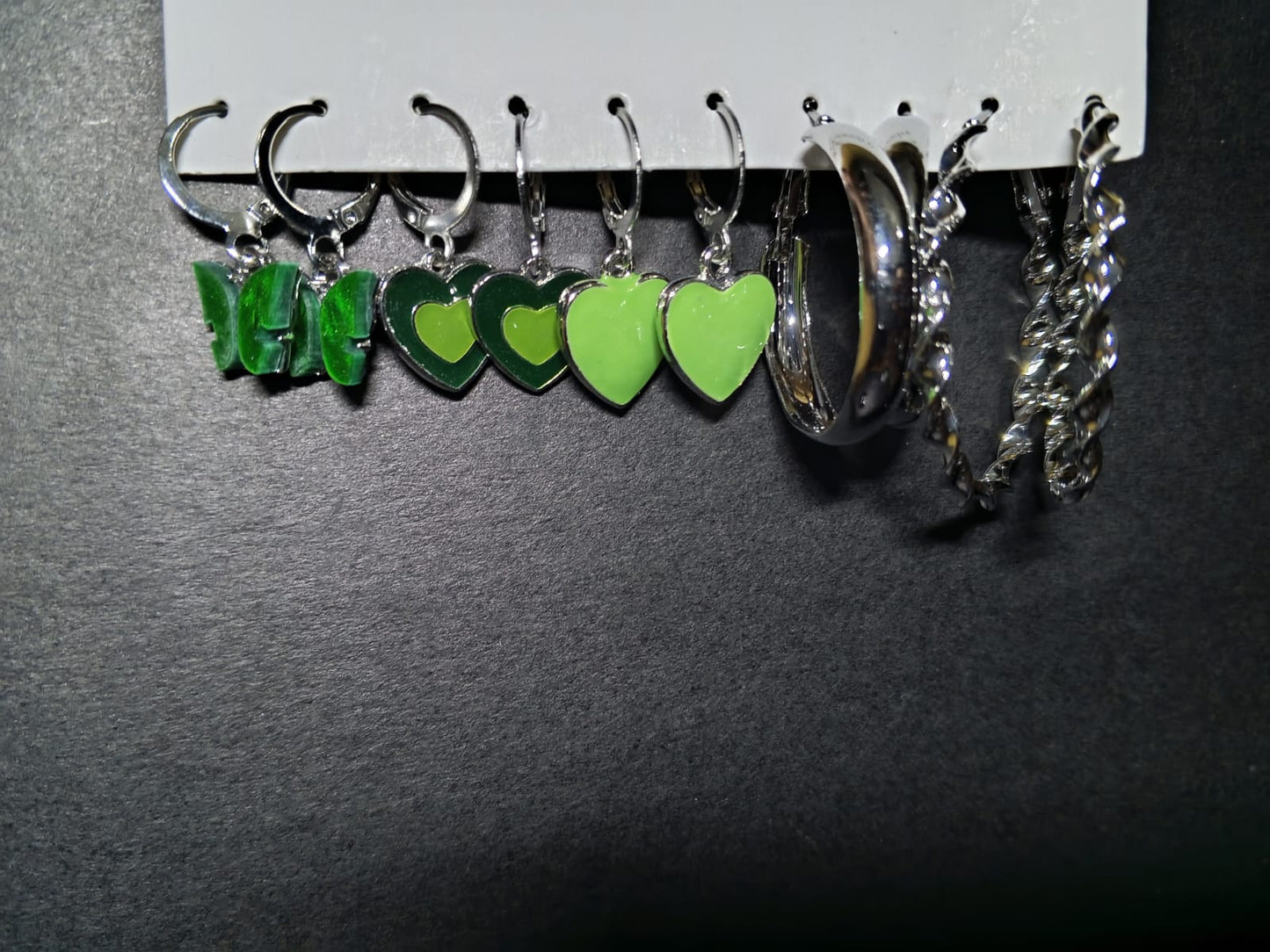 Green Heart Multi Hoop Earrings Set π