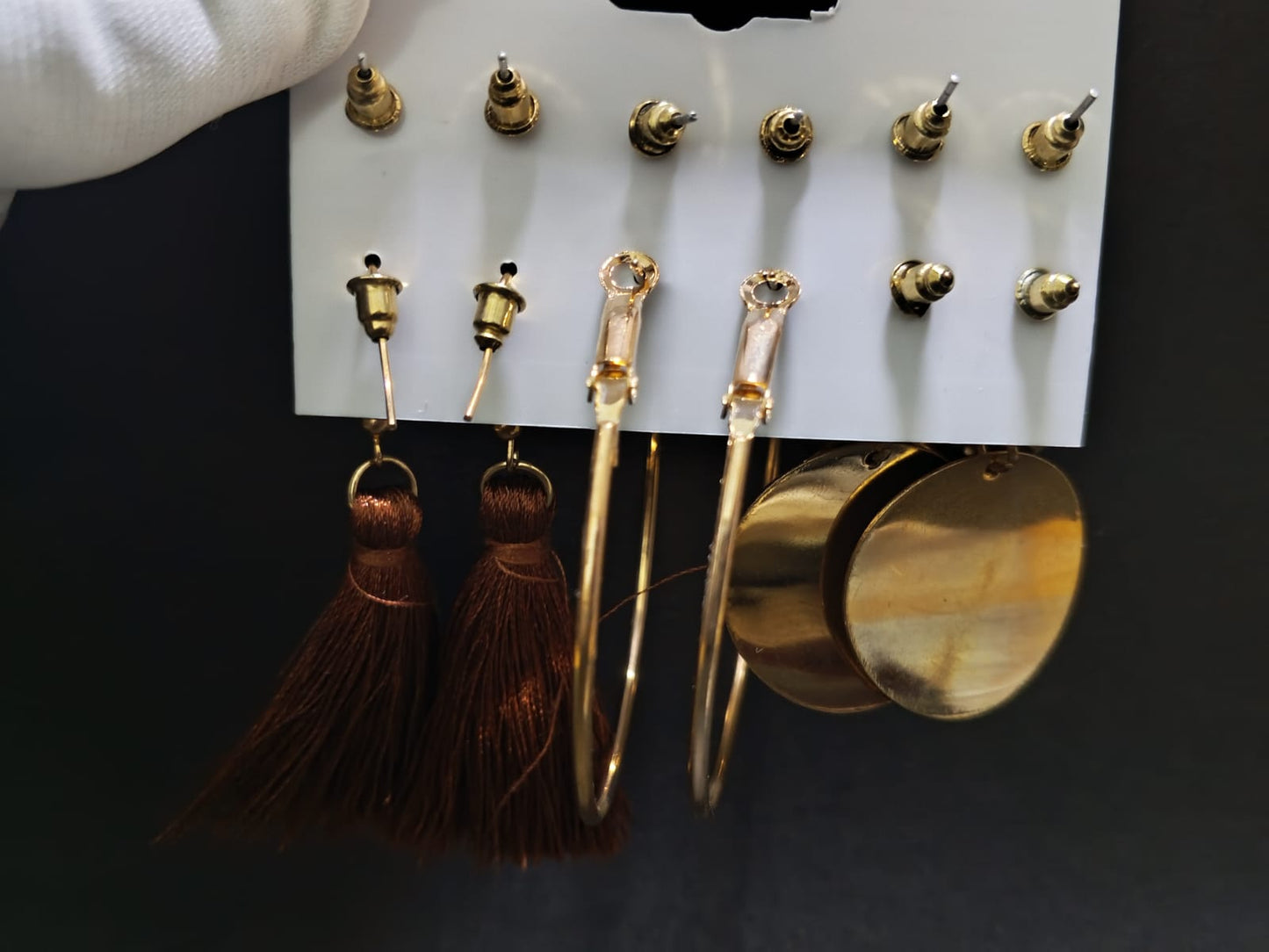 Premium Gold Disc Brown Tassel Earrings Set