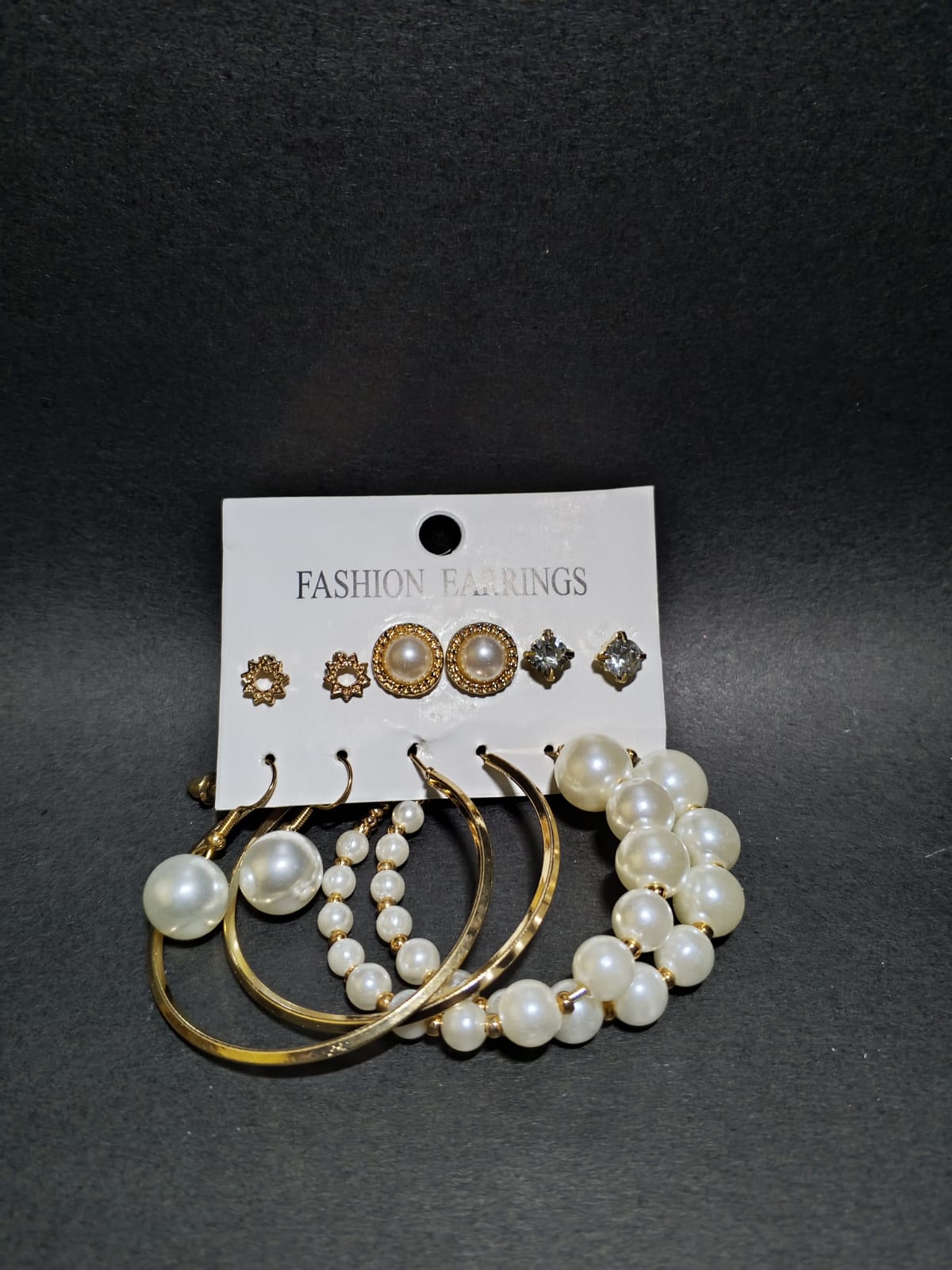 6 Pair Golden Pearl EARRING Set