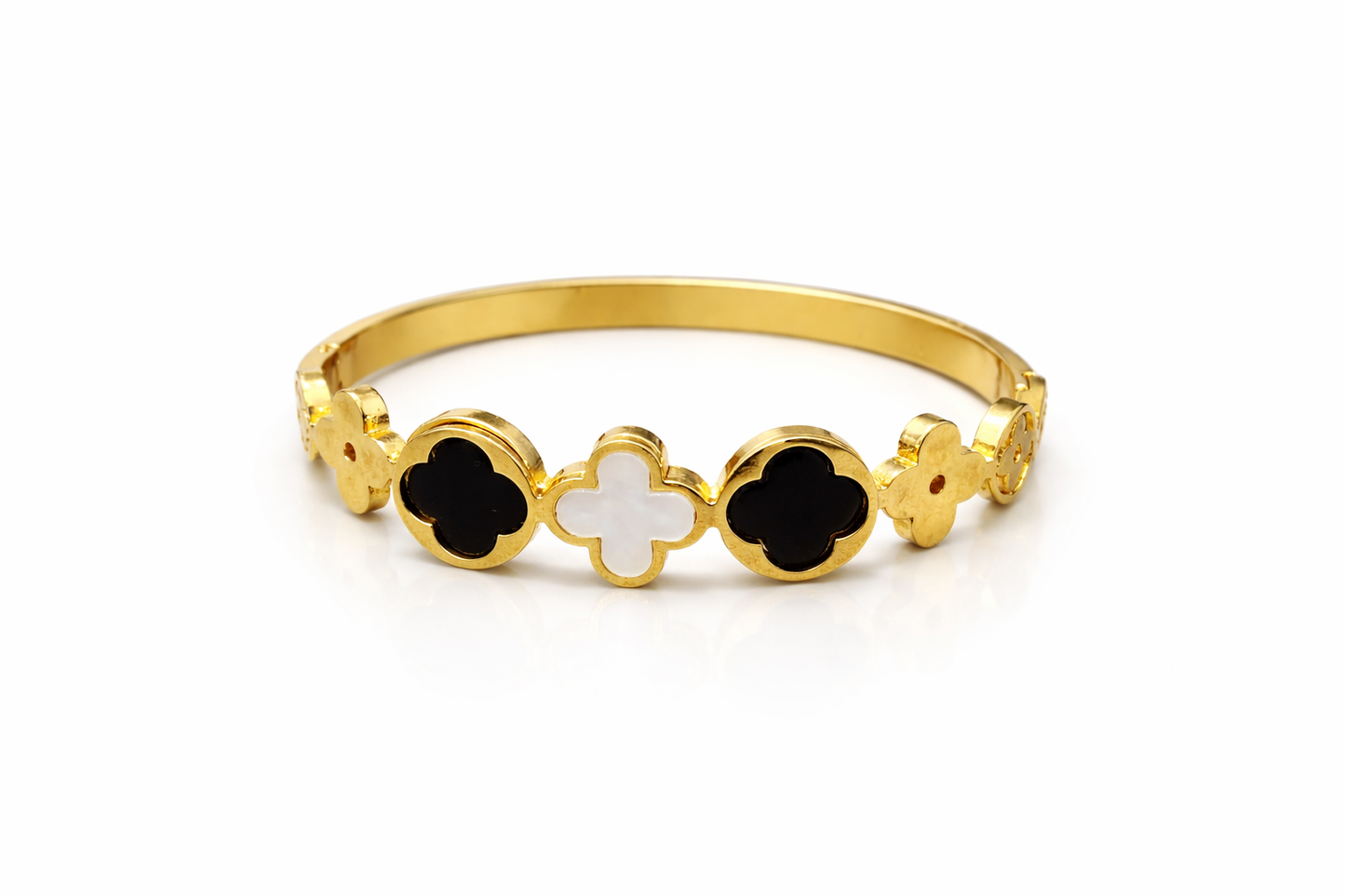 Gold Plated Black & White Clover Bracelet