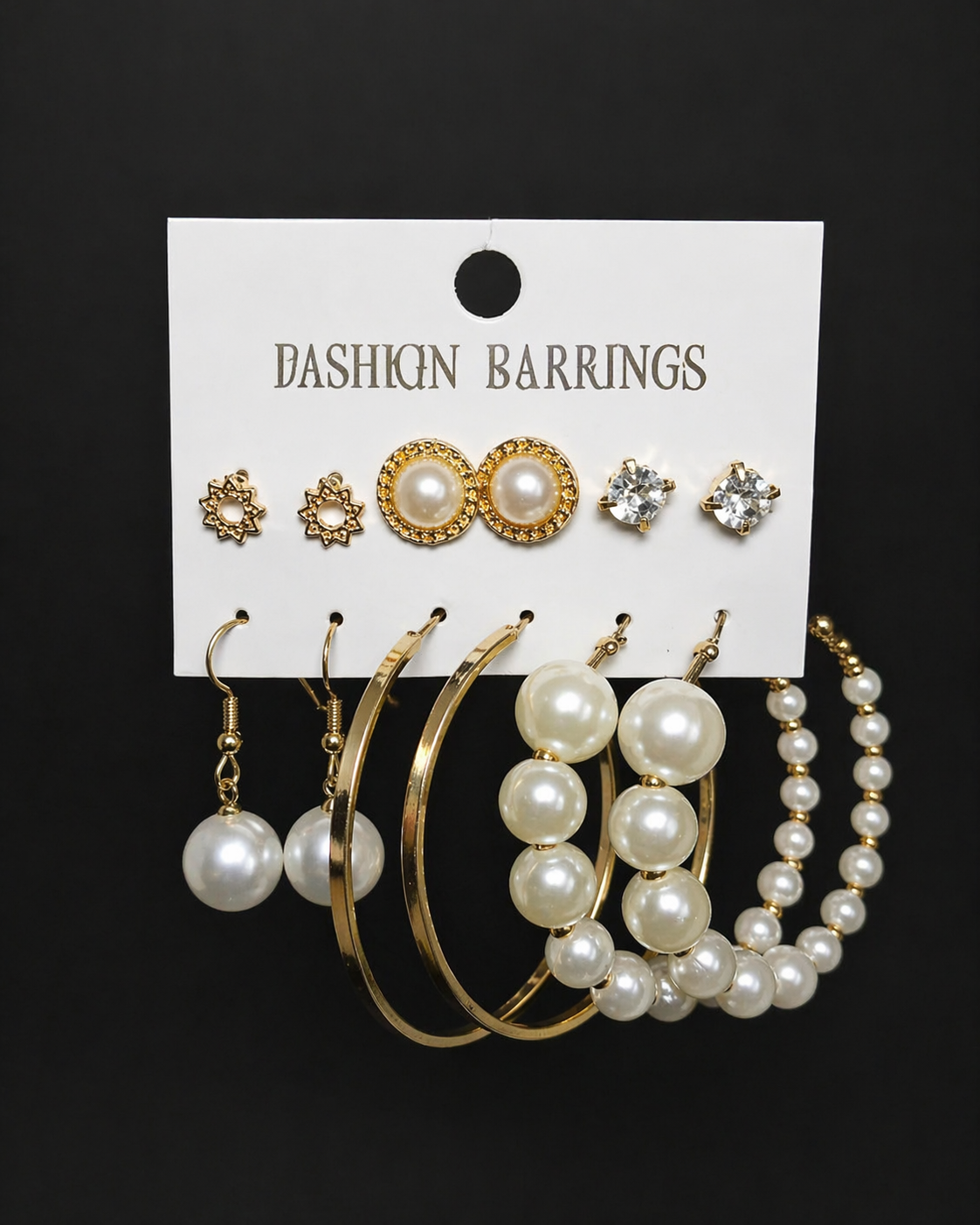 6 Pair Golden Pearl EARRING Set