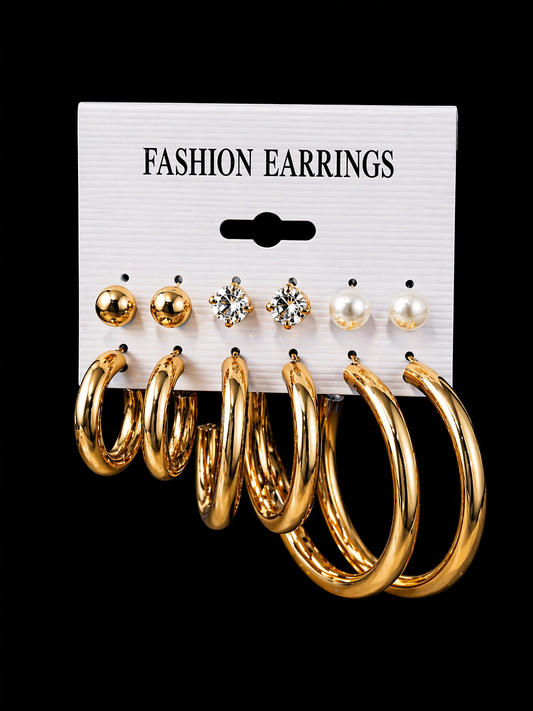 Stainless Steel Earrings (Pack of 6 Pairs)
