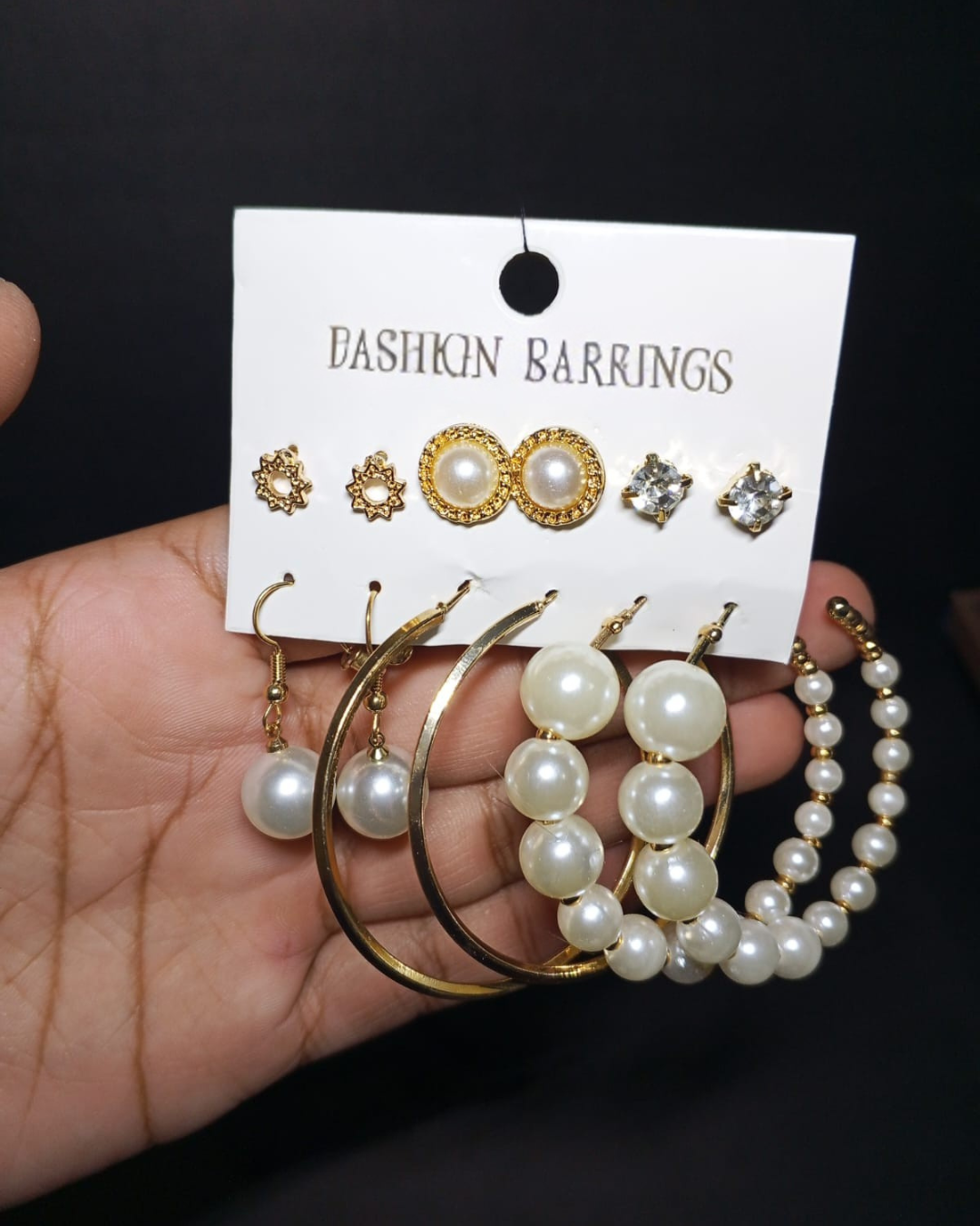 6 Pair Golden Pearl EARRING Set