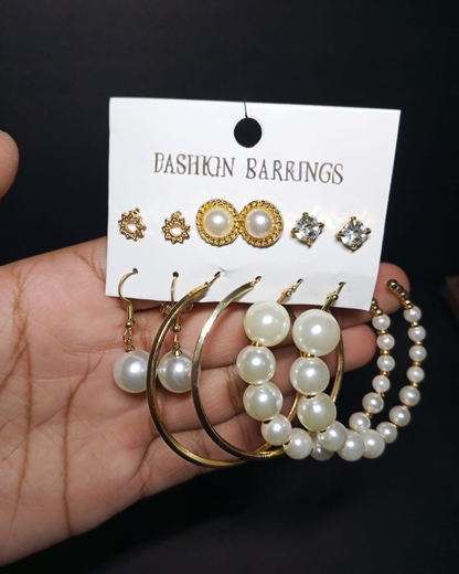 6 Pair Golden Pearl EARRING Set