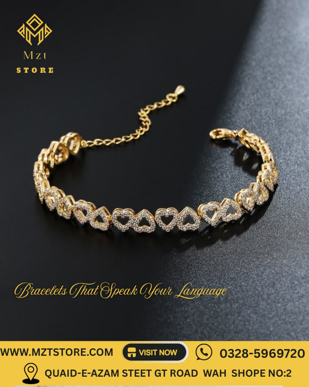 Luxury Heart Link Gold Bracelet