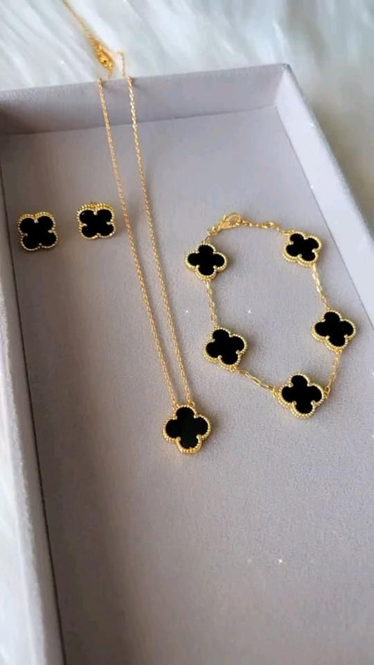 Stainless Steel Black & Golden Clover Set