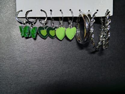 Green Heart Multi Hoop Earrings Set  💚