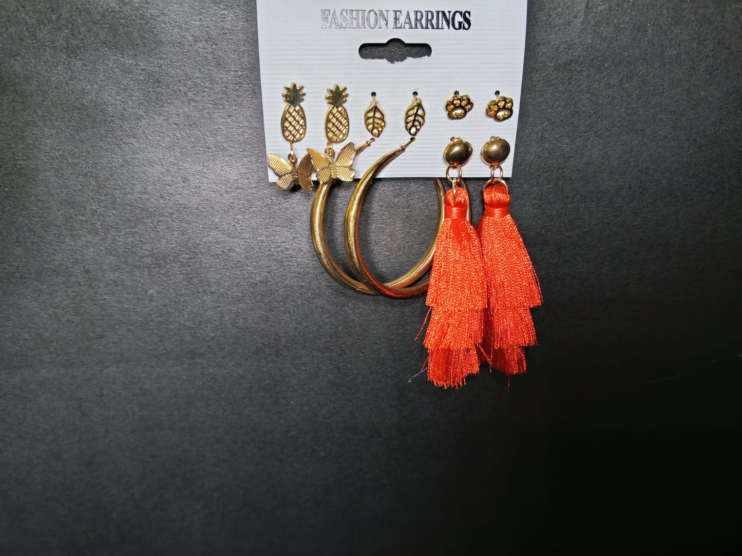 Gold & Orange Tassel Statement Earrings