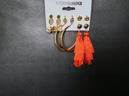Gold & Orange Tassel Statement Earrings