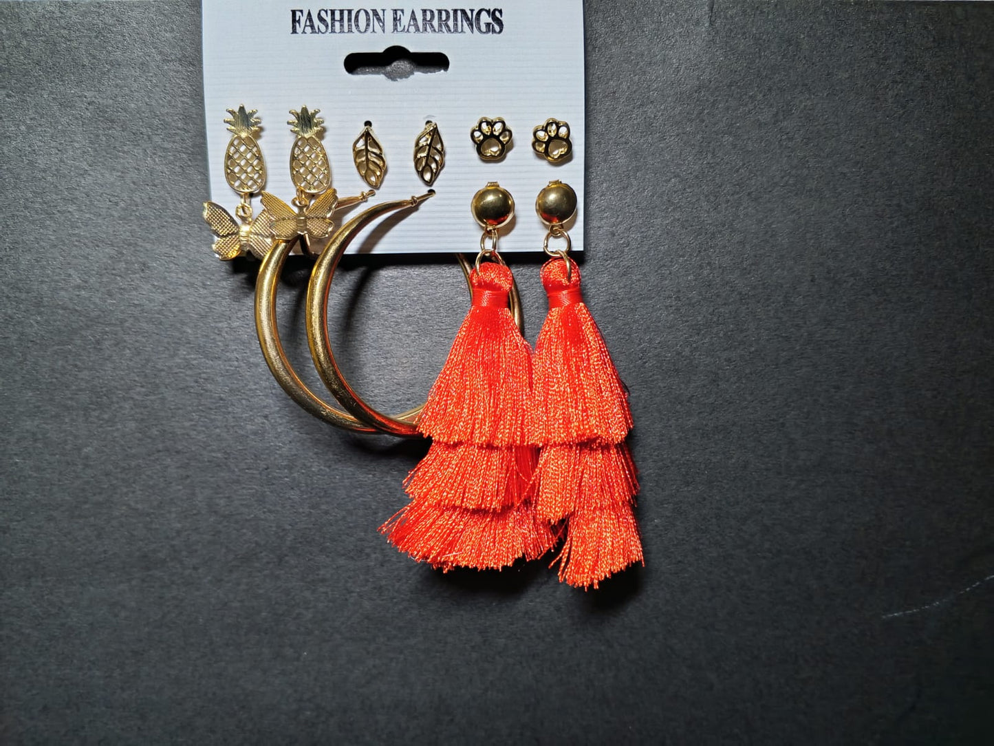 Gold & Orange Tassel Statement Earrings