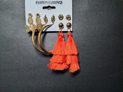 Gold & Orange Tassel Statement Earrings