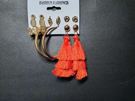 Gold & Orange Tassel Statement Earrings
