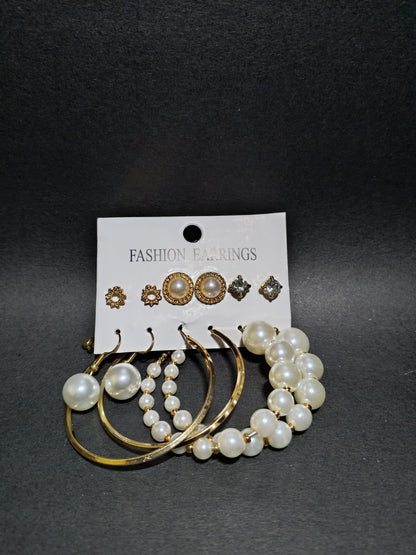 6 Pair Golden Pearl EARRING Set