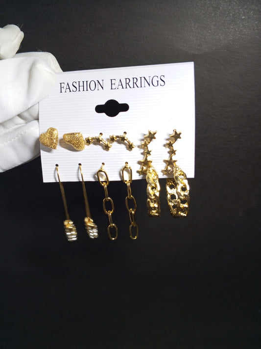 Sparkling Heart Studs Earrings Set (6 PAIRS)